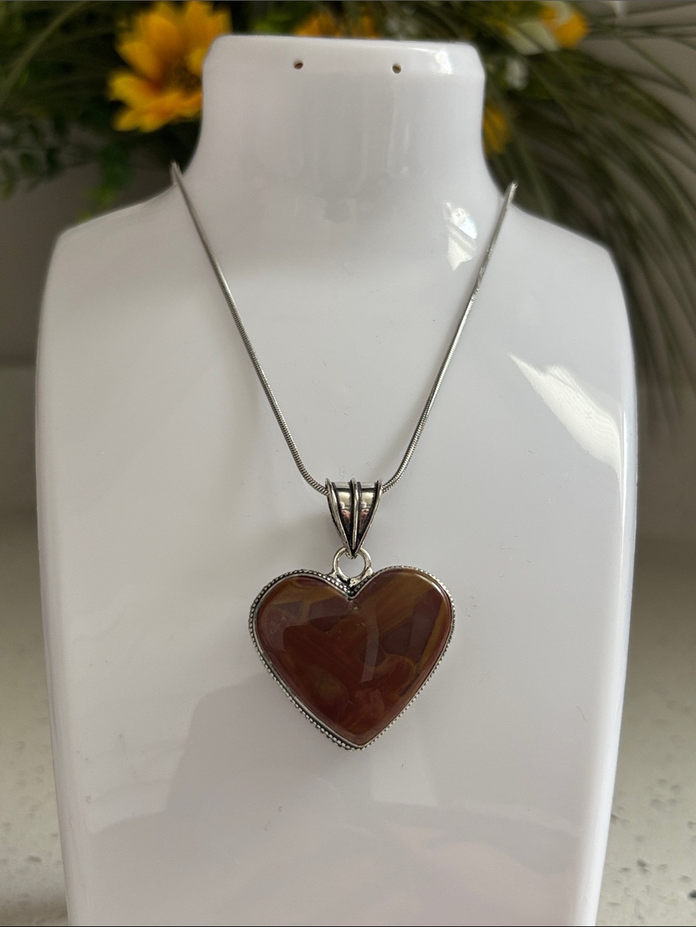 Sterling Silver Heart Norina Jasper Gemstone Pendant Necklace